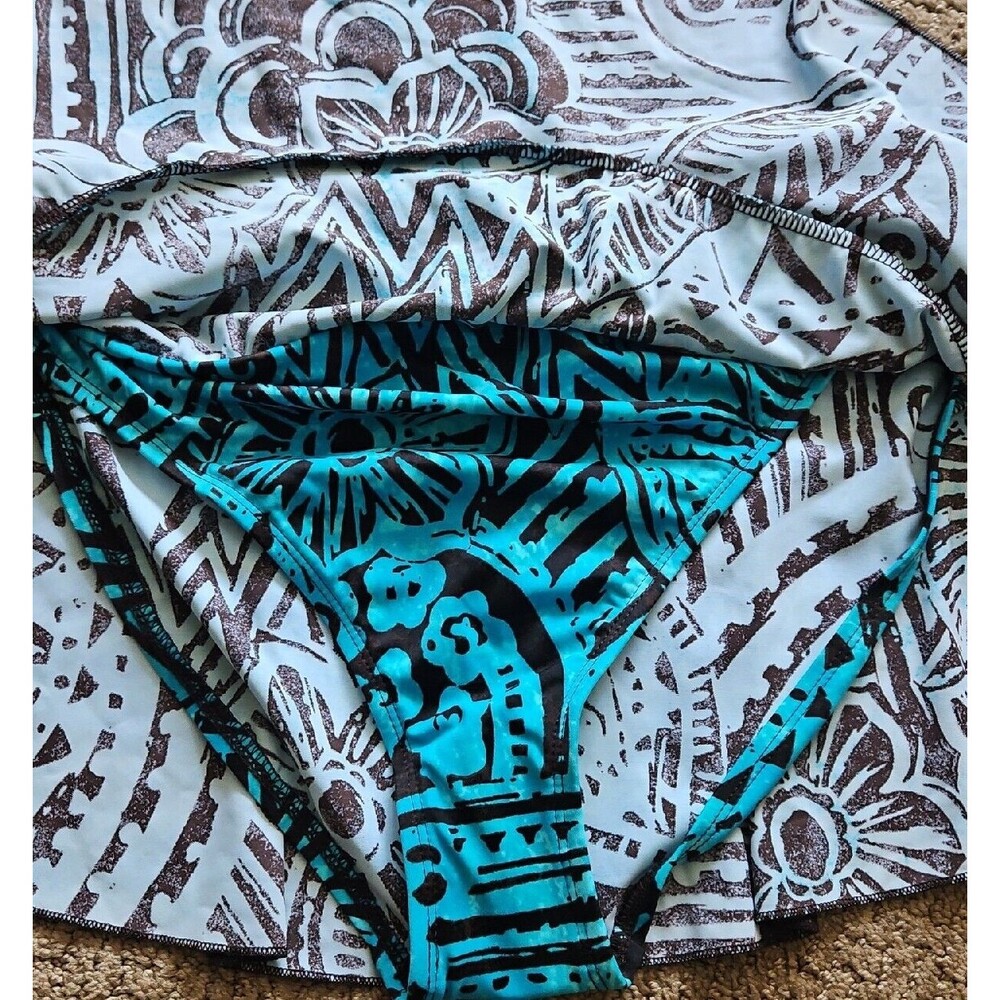 NWT 24th & Ocean Turquoise Brown Mid Waist Skirted Hipster Bikini Swim Bottom XL - Picture 7 of 10